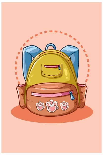 Illustration of yellow blue school bag