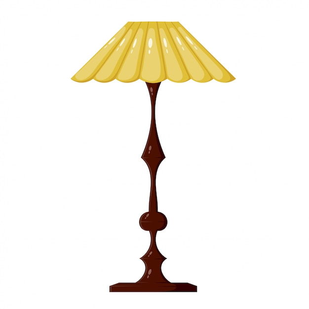 Illustration of yellow floor lamp. Vintage lamp. Floor lamp in Cartoon style