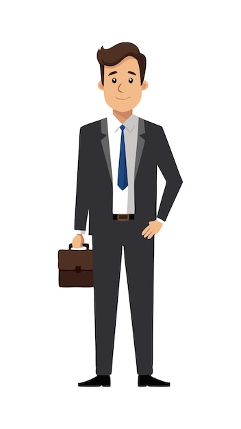 Illustration of young businessman in suit with briefcase standing confidently