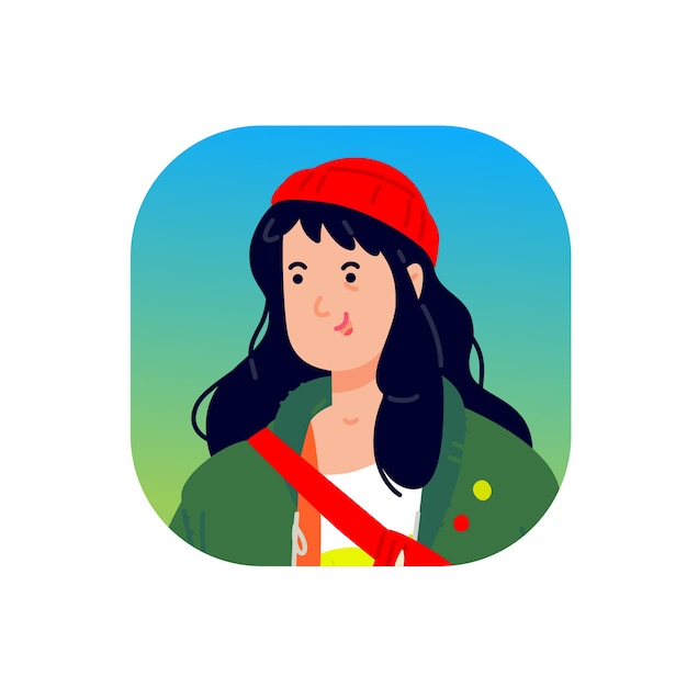 Illustration of a young girl. Cartoon beautiful girl in a red fashionable hat.