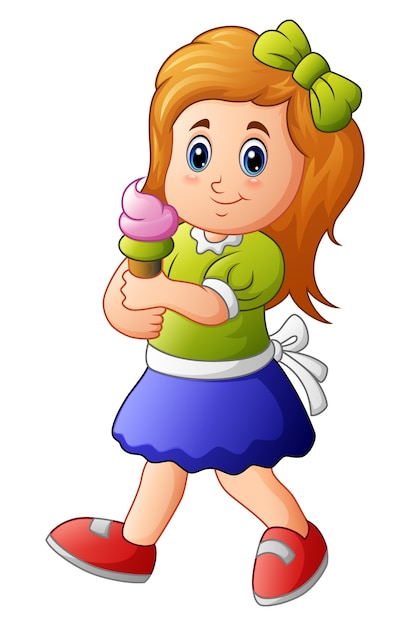 illustration of Young girl holding ice cream