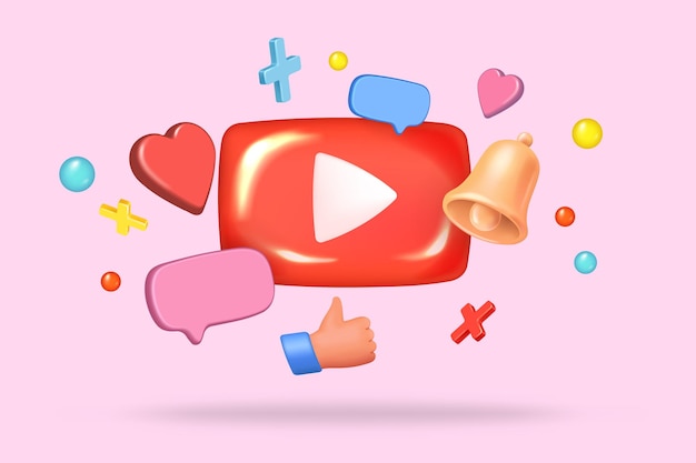 Illustration of youtube entertainment subscriptions notifications and blogging for marketing and promotion video views 3d render youtube Vector graphics