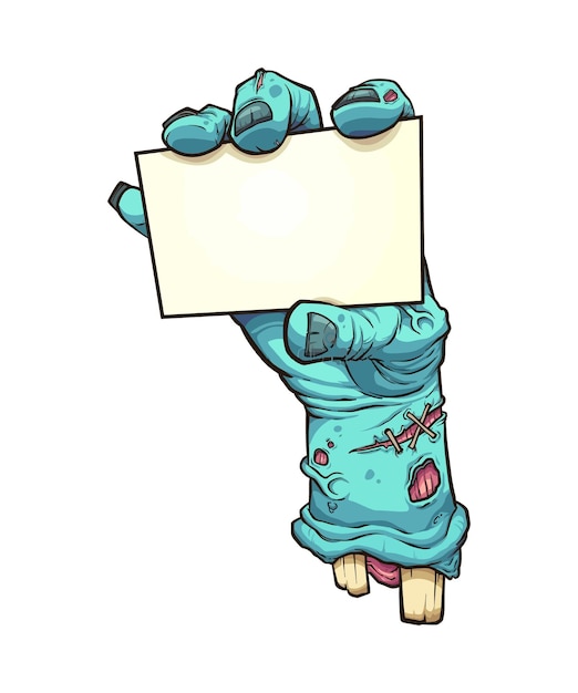 Illustration of a zombie hand severed and holding a blank white paper