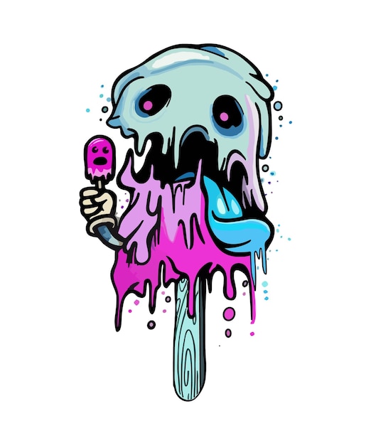 Illustration of a zombie ice cream screaming and holding a smaller ice cream