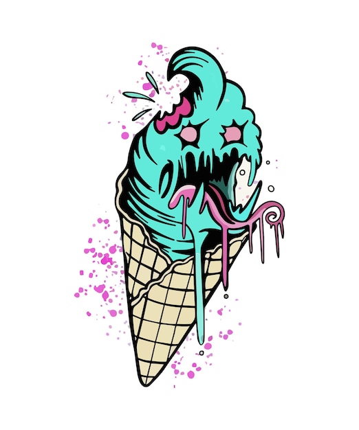 Illustration of a zombie ice cream screaming