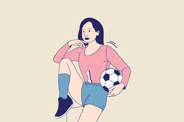 Illustrations of Beautiful Young female soccer player holding a ball