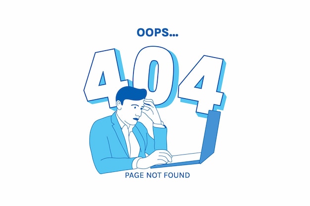 Illustrations of Frustrated expression business man for Oops 404 error design concept landing page