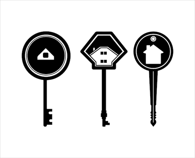 Illustrations of House Key Icon Silhouette Collection