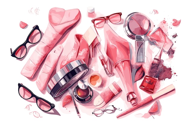 Vector illustrations of makeup products and accessories set of cute makeup elements collection fashion