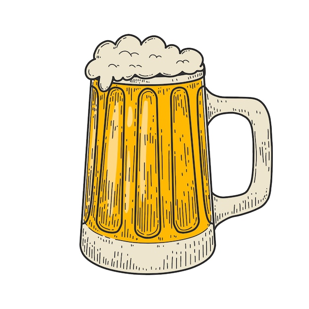 Illustrations of mug of beer in engraving style Design element for logo label emblem sign Vector illustration