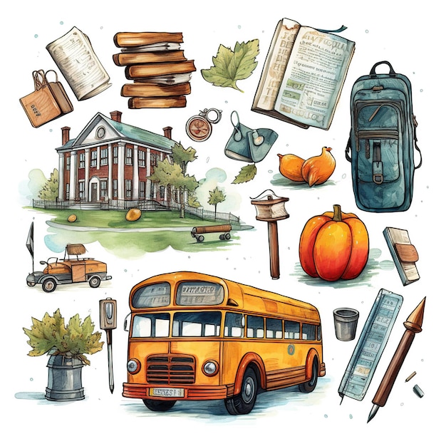 illustrations representing typical school elements