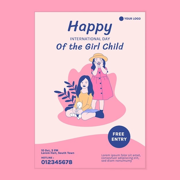 Illustrations of two Beautiful girl for International Day of the Girl Child poster template