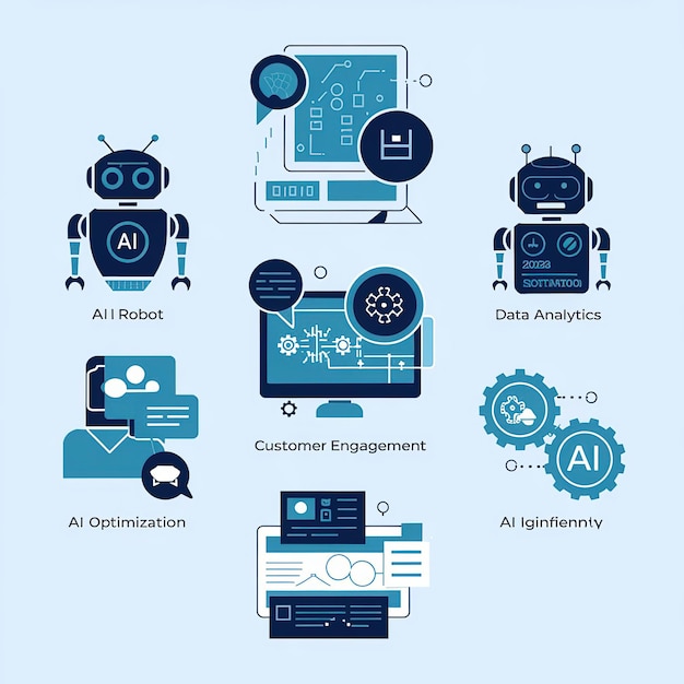 Vector illustrations vector cute artificial intelligence model robot with ai infograph design