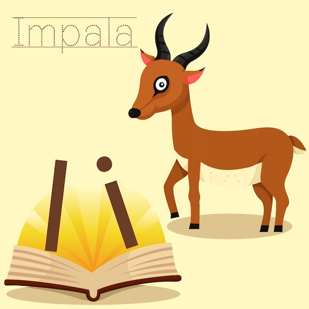 Vector illustrator of i for impala vocabulary