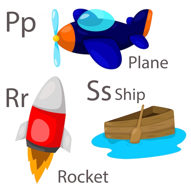 Illustrator for vehicles set 3 with plane, ship and rocket