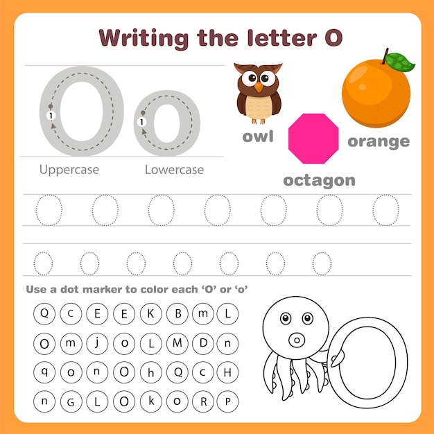 Illustrator of writing the letter o worksheet