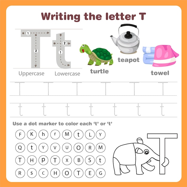 Illustrator of writing the letter t worksheet