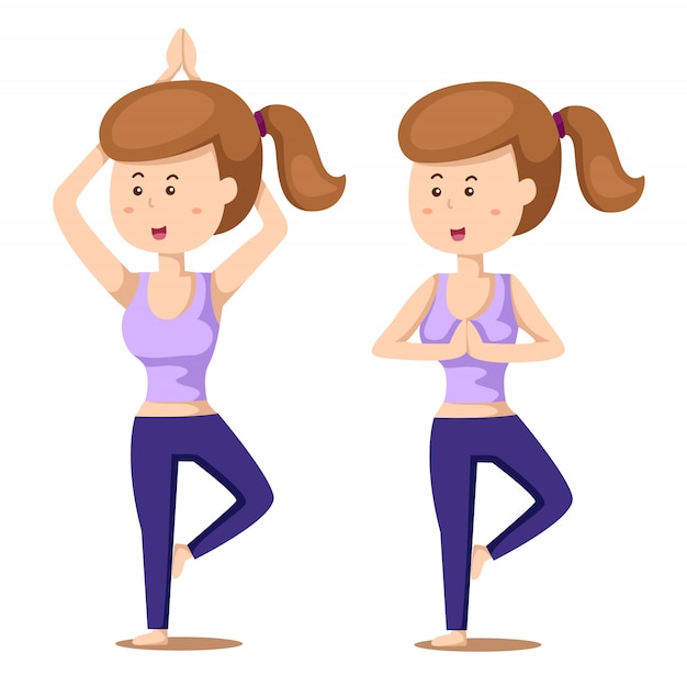 Illustrator of yoga set one with girl exercises