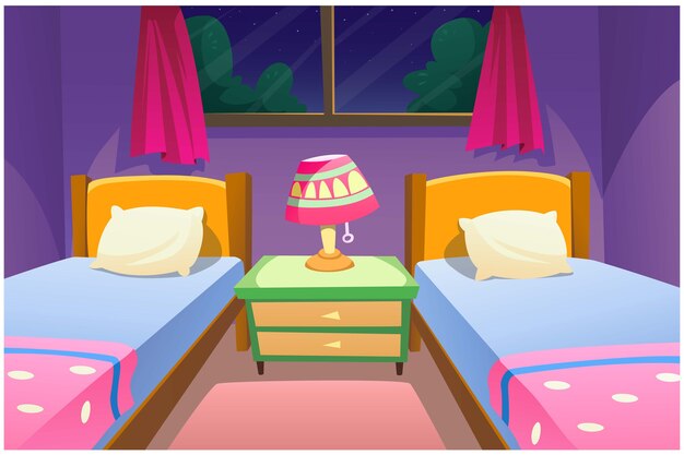 Vector the image of the bedroom is very beautiful.