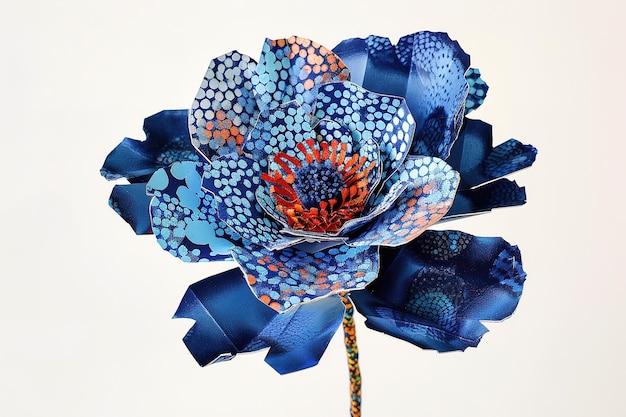 An image of a blue flower in the style of dark orange and light navy whimsical animation cranberryco