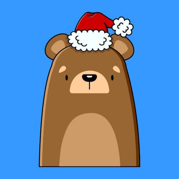 An image of a brown bear in a red Santa Claus hat vector illustration