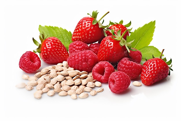 Image of cereal bar and fruits studio isolated on white background