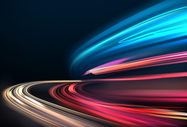 Vector image of colorful light trails with motion blur effect, long time exposure. isolated on background