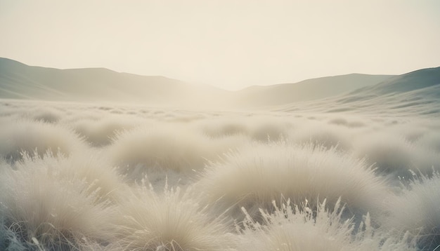 Vector image of a field of tall feathery grass bathed in soft golden light the grass is a soft muted white creating a sense of peace and serenity