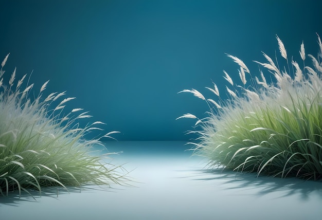 Vector an image of a minimal background featuring two clumps of white ornamental grass on a soft blue backdrop the grass provides a natural element and a sense of peacefulness