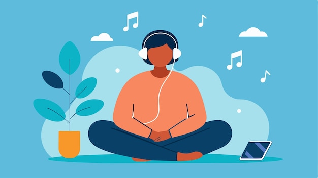 Vector an image of a person with chronic pain listening to a curated playlist of calming and relaxing music