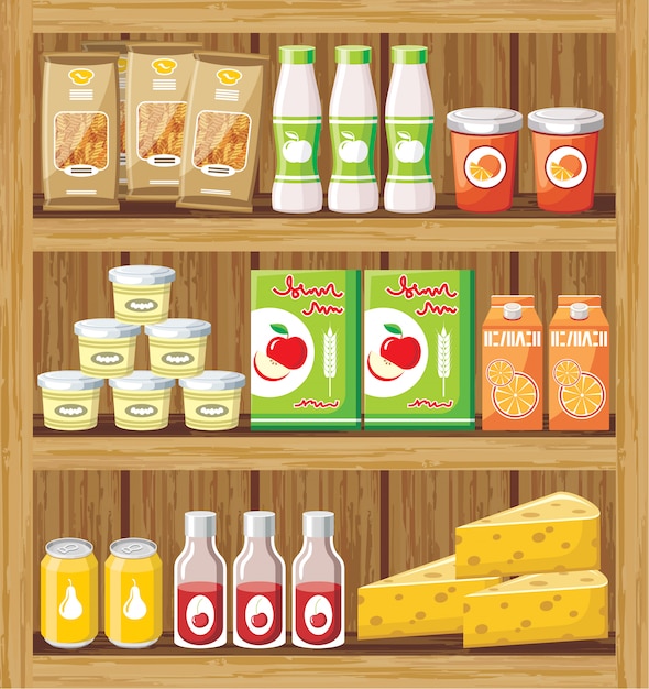 Image of a rack of wood with the products in the store.