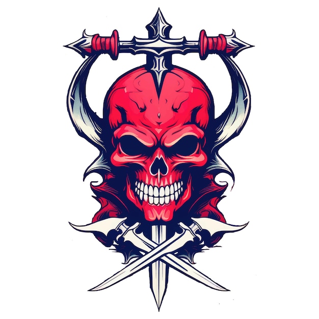 The image of a red skull with horns is suitable for tshirts mascots and brand icons