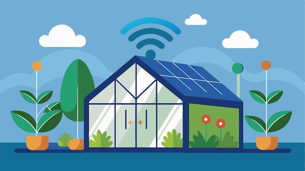 An image of a smart greenhouse equipped with iotpowered climate control systems ensuring optimal