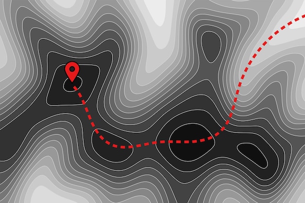 Imitation of a geographical map climb route white lines on black background