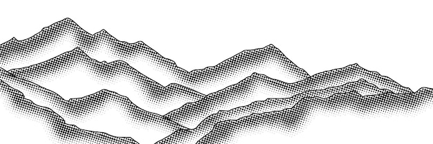 Vector imitation of a mountain landscape banner shades of gray vector halftone dots background fading dot effect