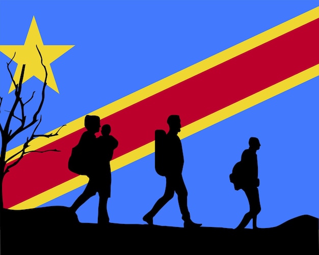 Vector immigration and refugees front of congo democratic republic flag immigrant and refugee concept