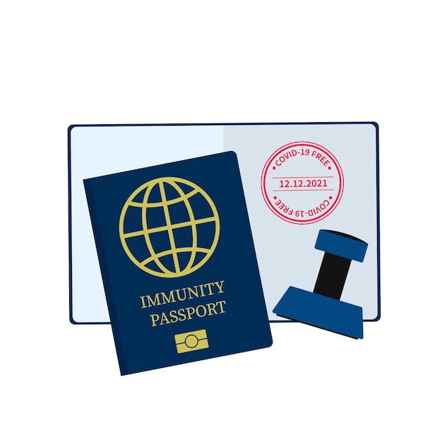 Immunity Passport flat vector illustration Travel during pandemic and New Normal concept Document confirming immune to COVID19