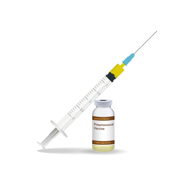 Immunization Pneumococcal Vaccine Syringe With Yellow Vaccine Vial Of Medicine Isolated On A White Background Vector Illustration