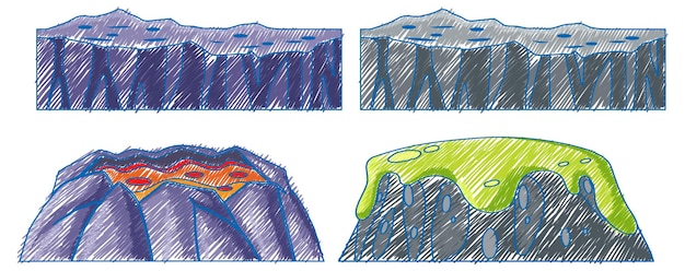 Impact crater meteorite in Pencil Colour Sketch Simple Style