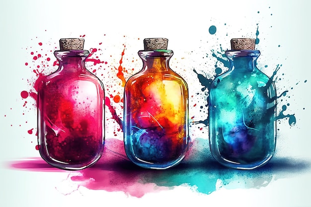 Impactful and inspiring artistic colourful explosion of paint energy from within a glass jar