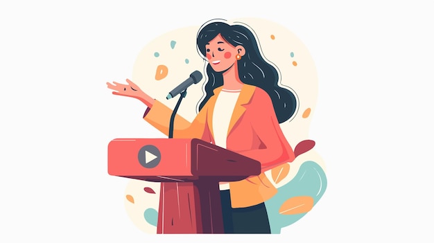 Vector impressive female public speaker flat vector illustration