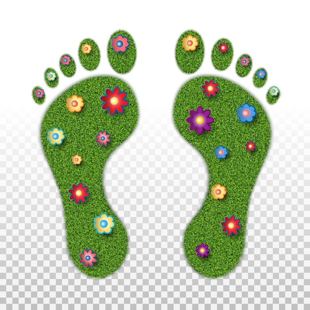 Imprints of the legs with the texture of green grass and flowers foot health orthopedics podology