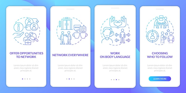 Improve networking skills blue gradient onboarding mobile app screen