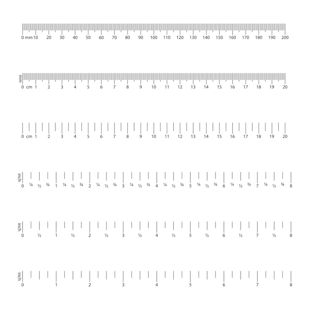 Inch and metric rulers Centimeters and inches of the measuring scale Vector illustration