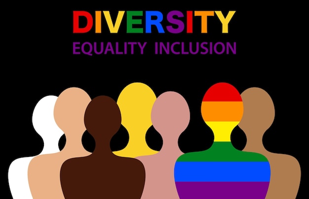 Vector inclusion and diversity silhouettes of people and lgbtq set banner gay pride concept for website