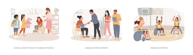 Inclusive social environment isolated concept vector illustration set