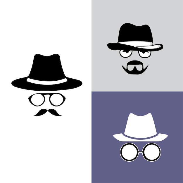 Incognito Icon Man woman face with glasses Black and White Vector Graphic Spy agent line and glyph