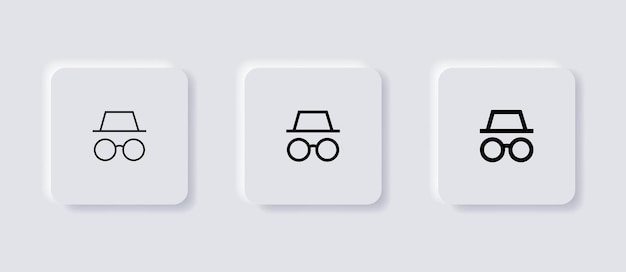 incognito mood icon spy ware symbol with hat or hide icons in neumorphism neumorphic ui