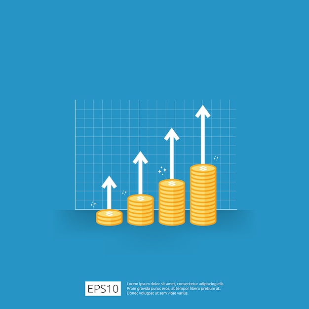 Income salary rate increase. business profit growth margin revenue. Finance performance of return on investment ROI concept with arrow. cost sale icon. dollar symbol flat style 