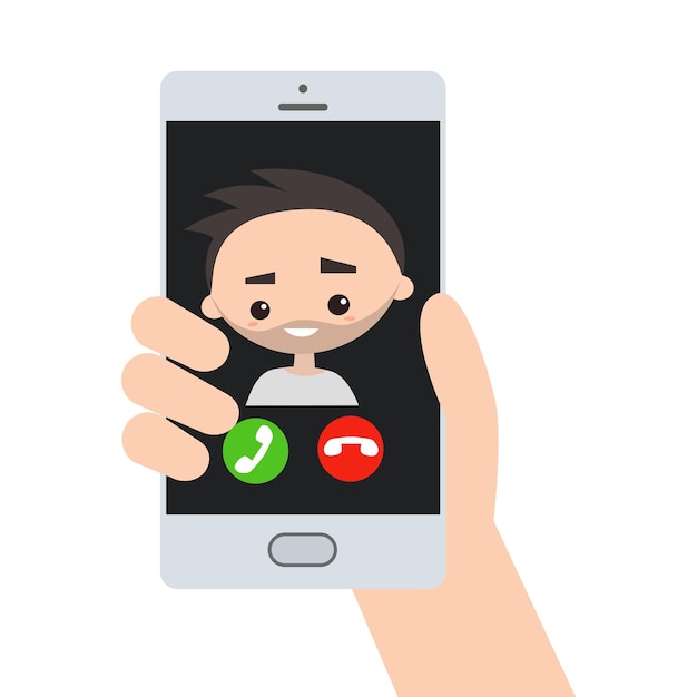 Incoming call, bearded handsome guy flat illustration